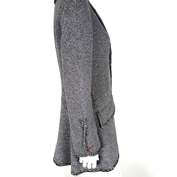 CHANEL Collared Runaway 2020 Black Gray Silver Long Tweed Coat Jacket - Picture 2 of 13